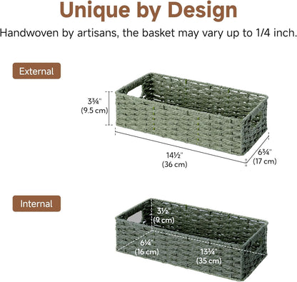 StorageWorks Wicker Toilet Basket - Small Tank Topper with Built-in Handles | Sage Green Bathroom Organizer