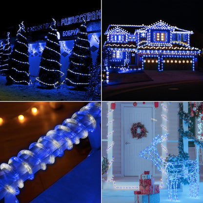 Skiennix 200ft LED Rope Lights - Waterproof Flexible Tube Lighting with 8 Modes | White & Blue for Outdoor Decor