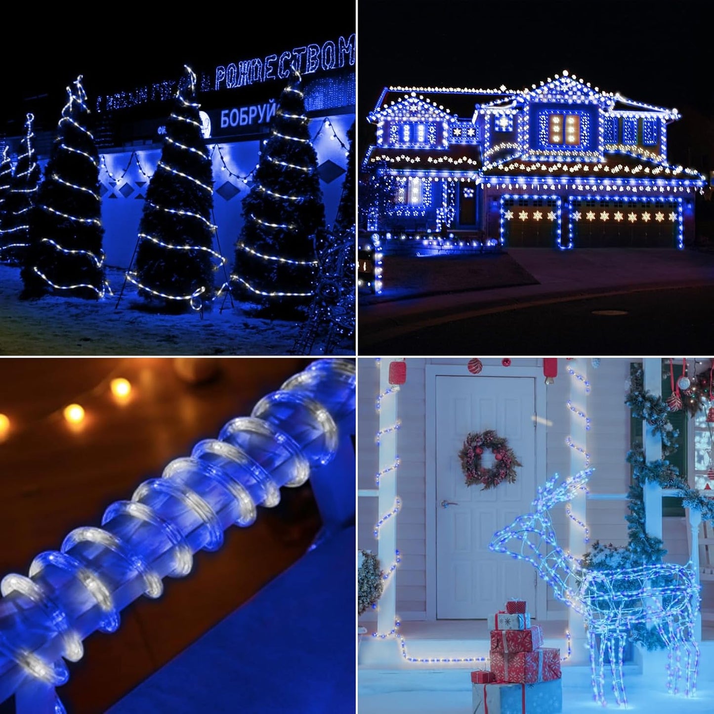 Skiennix 150ft LED Rope Lights - Waterproof, Connectable & Flexible Tube Lights for Indoor/Outdoor Decor | 8 Modes, White & Blue
