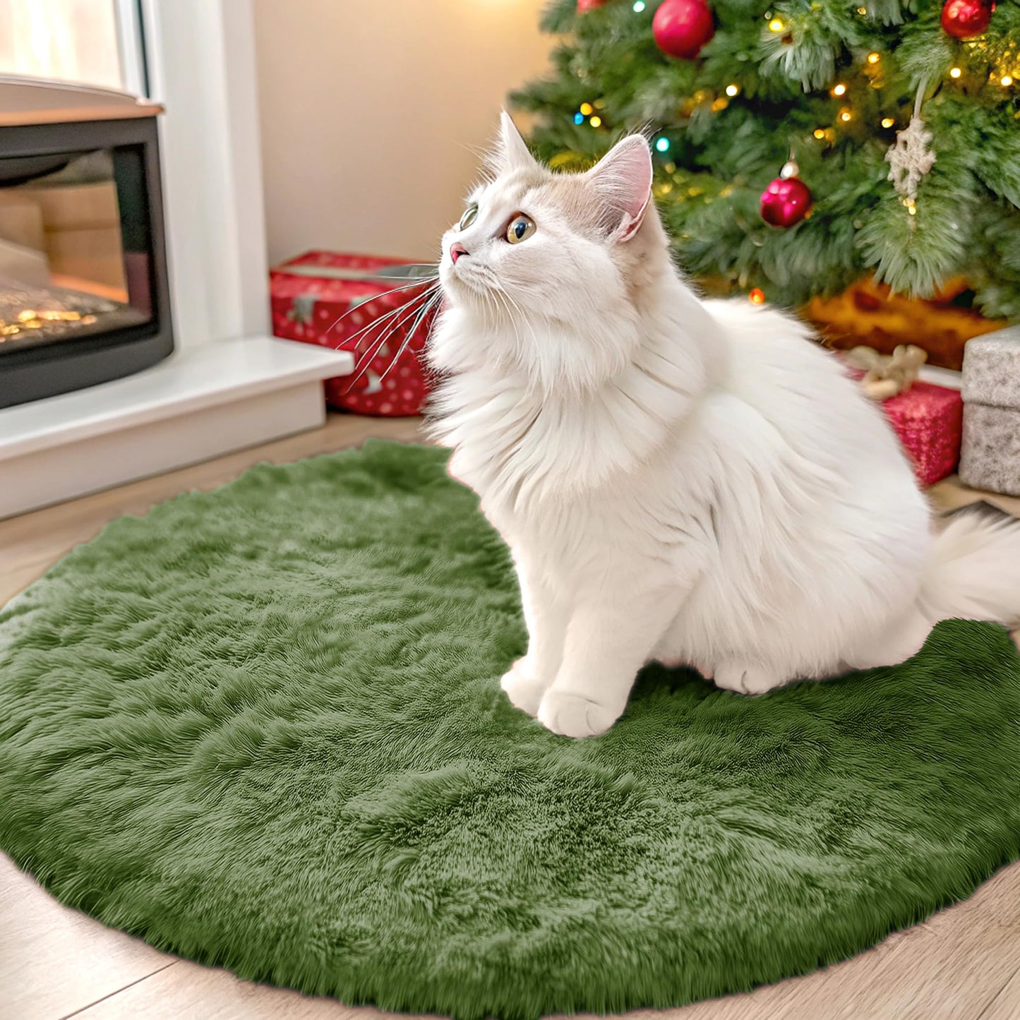 OLANLY Green Round Rugs for Bedroom - Machine Washable, 2 ft Circle Area Rugs for Living Room, Soft and Fluffy Shaggy Carpet for Teen Girl and Boys, Nursery Rooms, Dorms, Home Decor Aesthetic