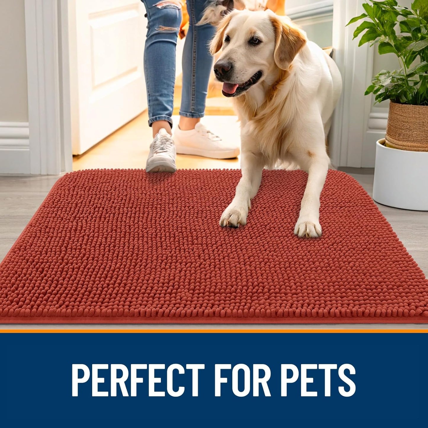 OLANLY Dog Door Mat - Absorbent Non-Slip Chenille for Muddy Paws | 24x16, Quick Dry, Maple Red