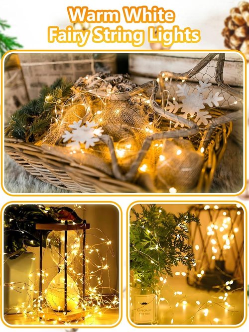 100 LED Fairy Lights by [Brand Name] - 33FT Waterproof String Lights with Remote & Timer | Warm White, 4 Pack