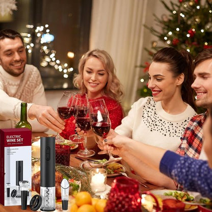 Electric Wine Opener Set, Battery Operated Wine Bottle Opener with Foil Cutter, Wine Pourer and Vacuum Stopper, Automatic Corkscrews for Wine Bottles Kit for Christmas Gift Home Kitchen Bar