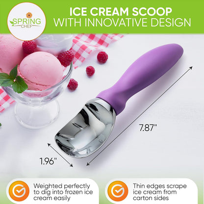 Spring Chef Metal Ice Cream Scoop - Heavy Duty Comfortable Handle for Gelato, Sorbet, and More | Dishwasher Safe - Orchid