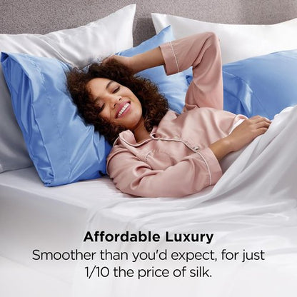 Bedsure King Size Satin Pillowcase Set - Sky Blue Silky Pillow Cases for Hair & Skin, 20x36 Inches, 2-Pack