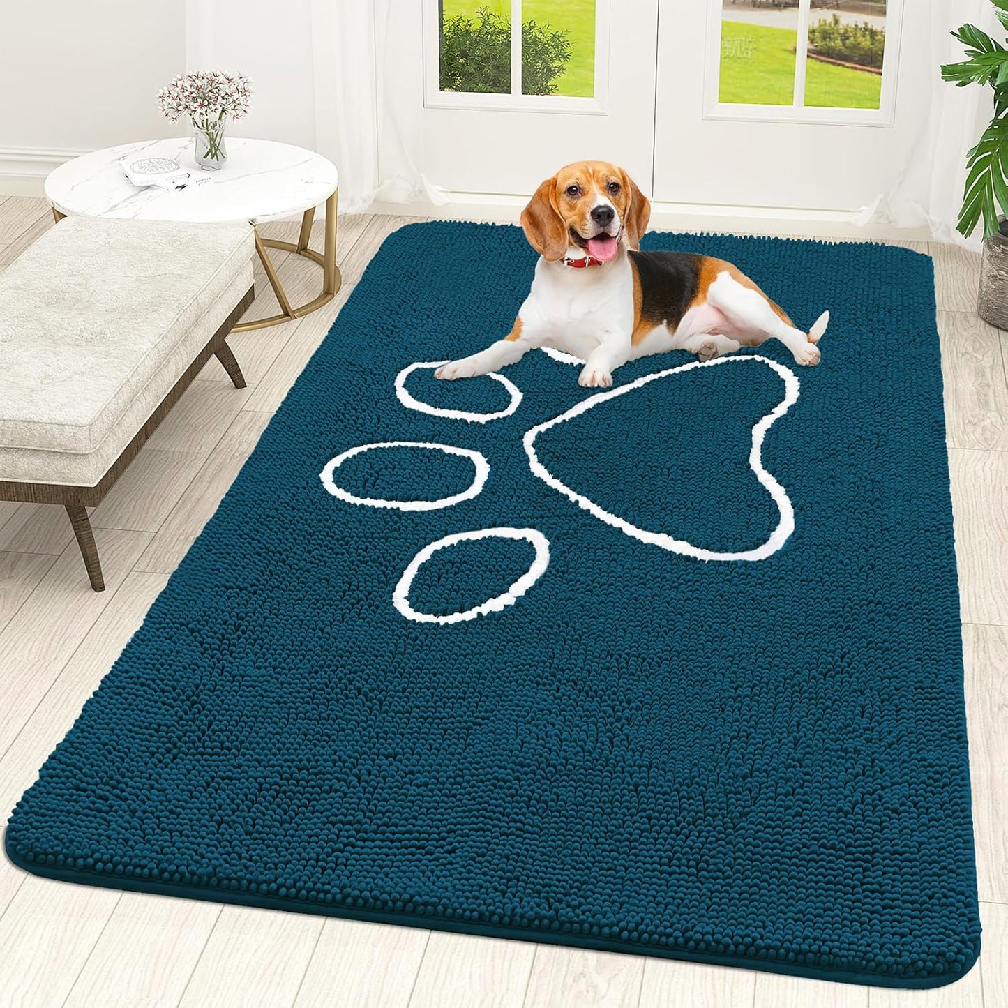 OLANLY Dog Door Mat - Absorbent Non-Slip Mud Mat for Muddy Paws | 59x35, Atlantic Blue, Quick Dry Chenille