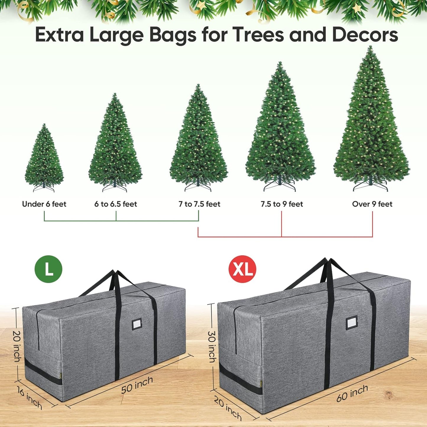 BALEINE Christmas Tree Storage Bag - 7.5FT with Christmas Wrapping Paper Organizer