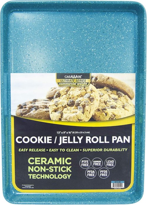 CasaWare 13 x 9 x 1-Inch Ceramic Non-Stick Cookie/Jelly Roll Pan - Ultimate Series in Blue Granite