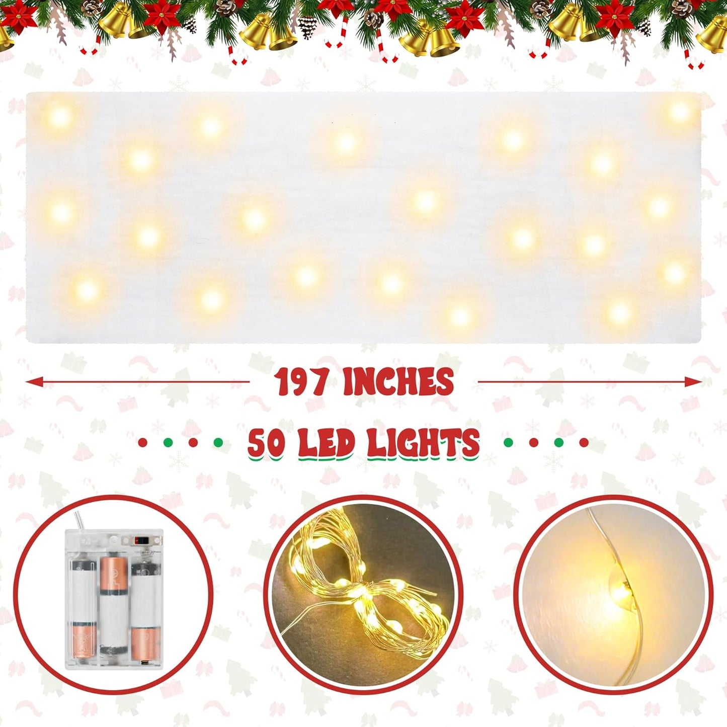 QZYL Christmas Snow Blanket Roll with Lights - 1.5 x 6FT White for Festive Decorations