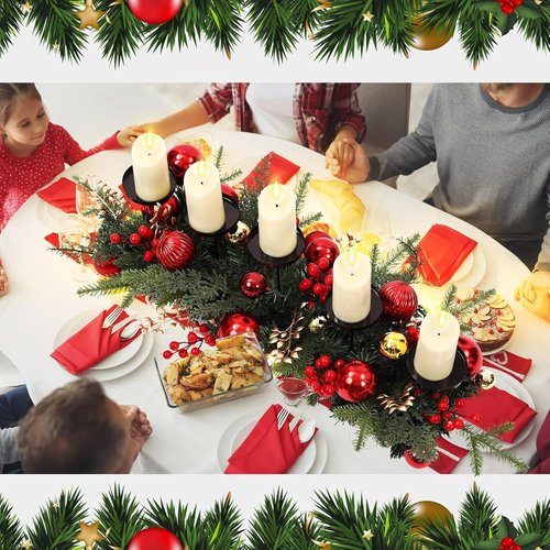Funnymoom Christmas Tabletop Centerpiece - 30 Inch Poinsettia Candle Holder with Red Berries & Gold Accents