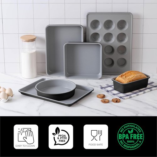 Country Kitchen Nonstick Bakeware Set - Durable & Easy Release, 6-Piece Black Stackable Set