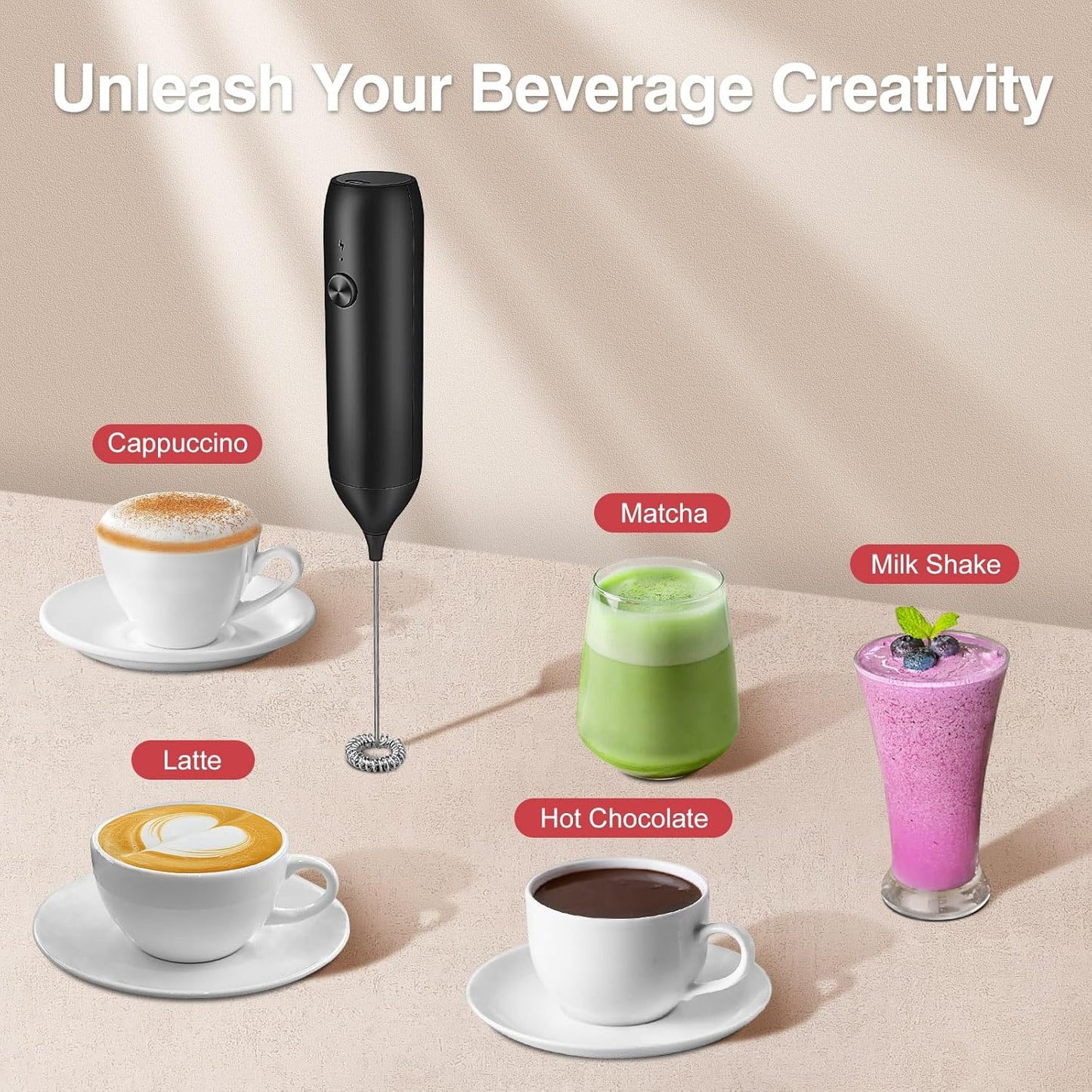 Skiennix Handheld Milk Frother - Rechargeable Electric Whisk for Coffee, Latte & Matcha | Perfect for Hot Chocolate & Protein Drinks