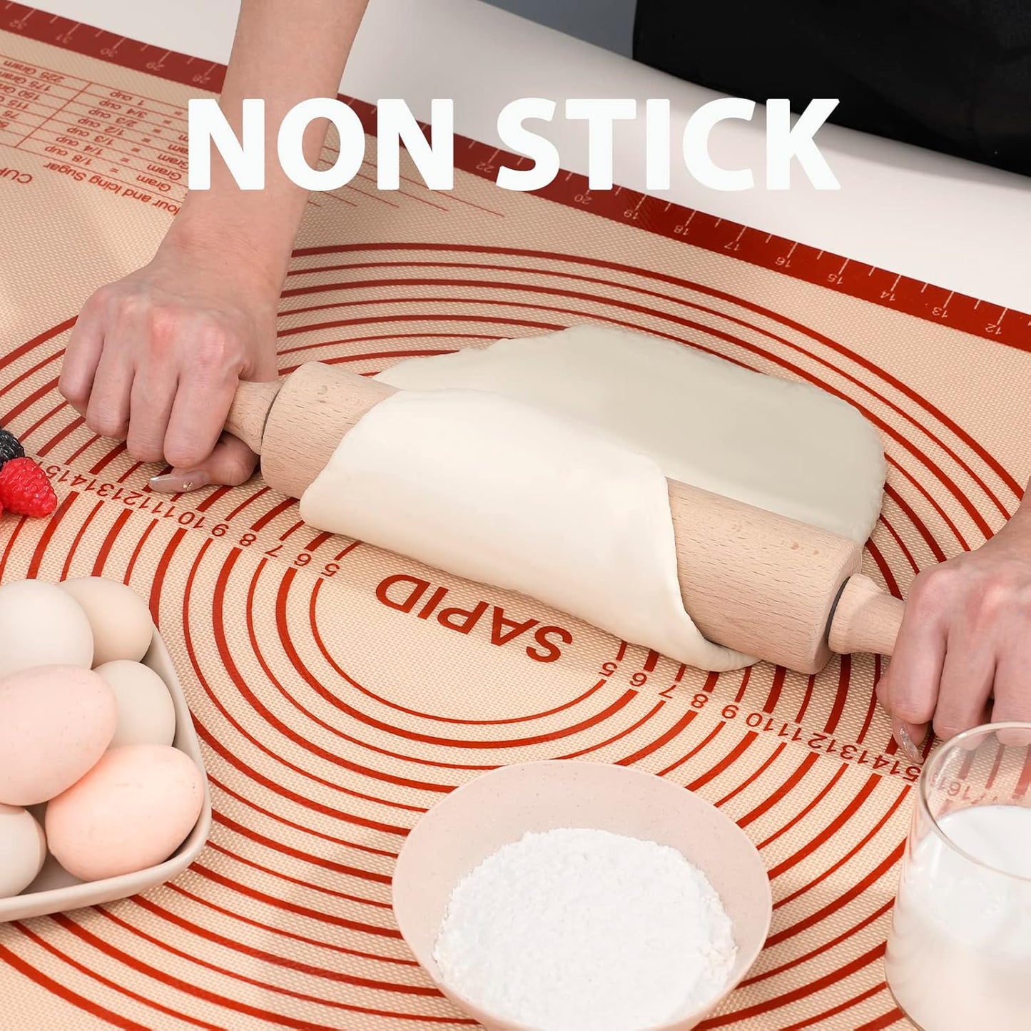 Sapid Extra Thick Silicone Pastry Mat - Non-Slip Baking Mat with Measurements | Extra Large 20" x 28", Red
