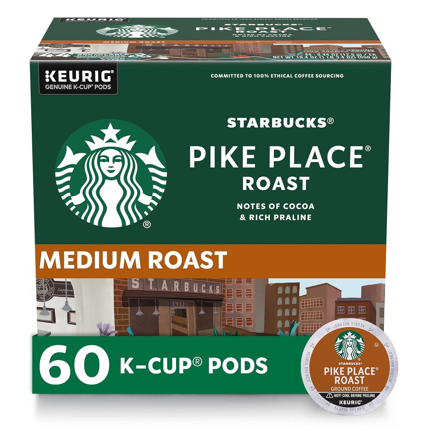 Starbucks K-Cup Coffee Pods - Medium Roast Pike Place Roast for Hot or Iced Coffee | 60 Pods