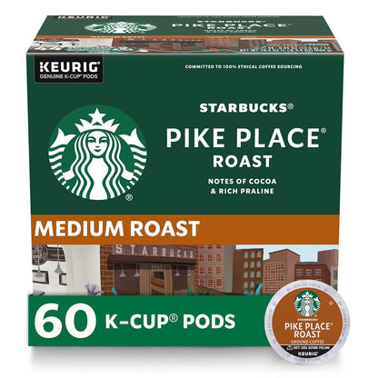 Starbucks K-Cup Coffee Pods - Medium Roast Pike Place Roast for Hot or Iced Coffee | 60 Pods