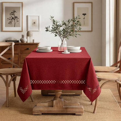 MIULEE Red Rectangle Christmas Tablecloth with Cutouts 52x70 Inch - Variation: Red 70" x 52" Rectangular