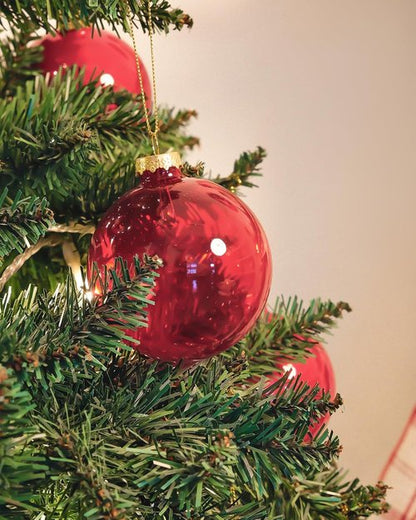 DN DECONATION Red Glass Christmas Ornaments - Set of 9 Hanging Baubles for Tree Decoration | 3.15" Size