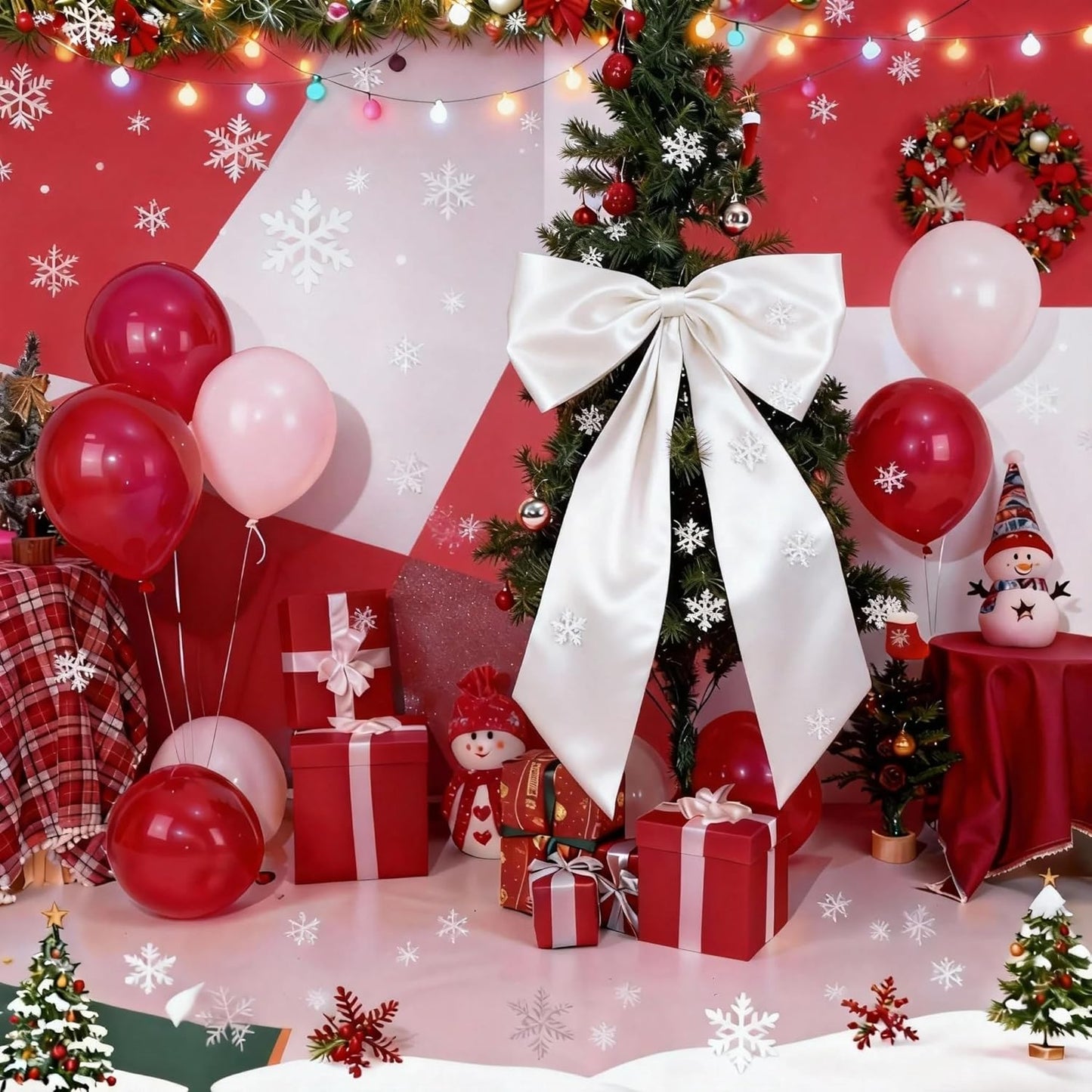 Skiennix White Bow Decor - 2 Pack Large & Small Coquette Wall Backdrop for Weddings & Events
