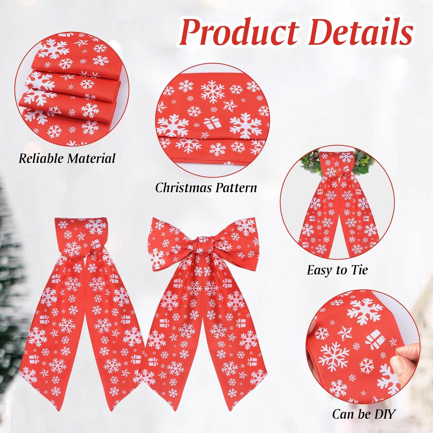 Red Satin Sash by Wreath - 2pcs Front Door Decor with Christmas Bow Embroidery | Indoor/Outdoor Use