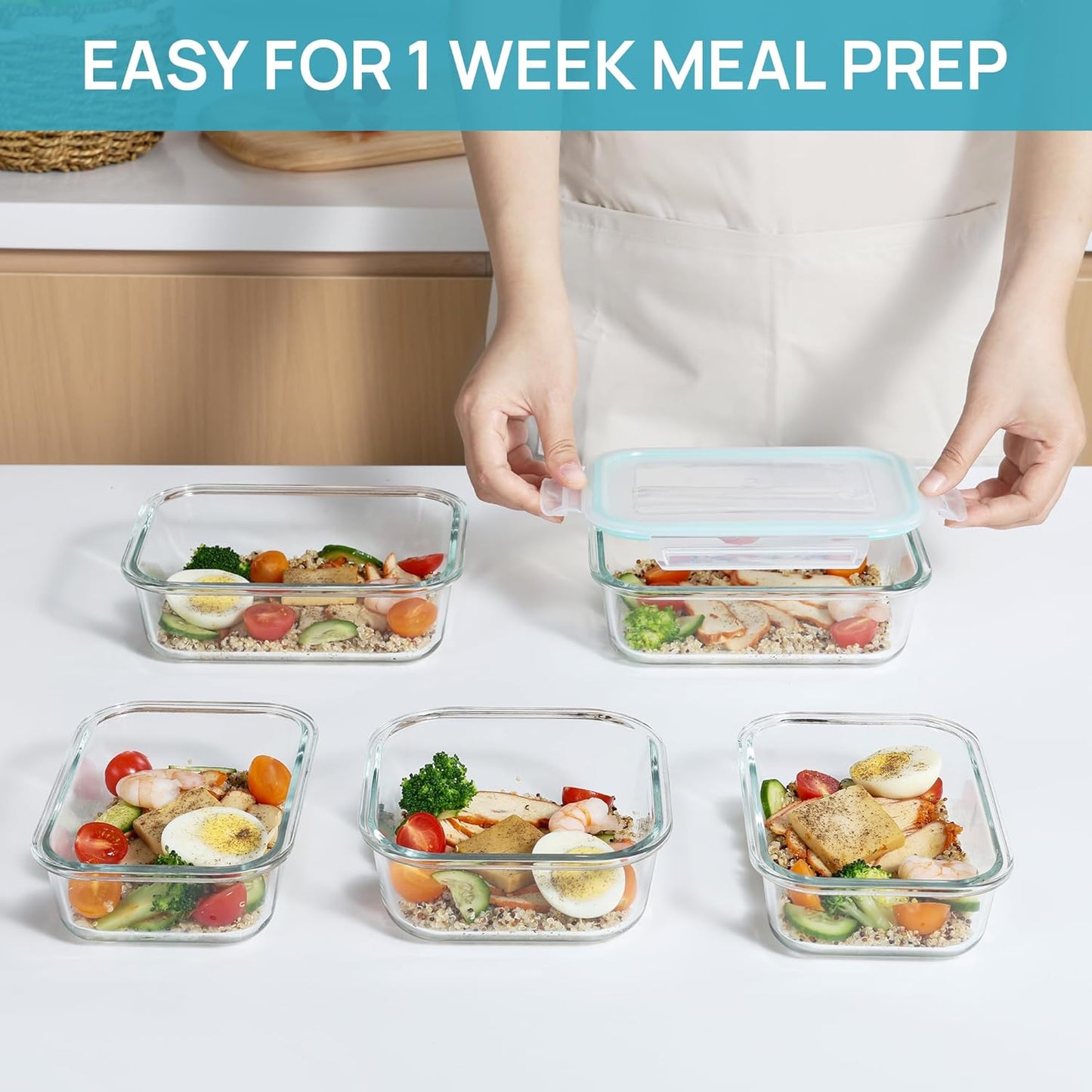 Vtopmart Glass Food Storage Containers - 8 Pack with Airtight Lids | BPA Free, Microwave & Oven Safe