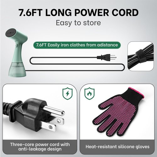 GS01 Handheld Clothes Steamer - 1500W High Power, 400ml Water Tank, Fast 20S Heat-Up | Portable Travel Design (Green)