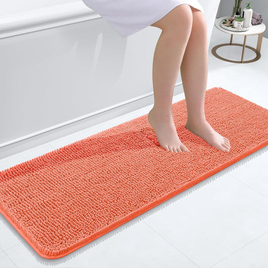 OLANLY Bathroom Runner Rug - Extra Soft Chenille with Rubber Backing | 47x17 Inches, Quick Dry, Coral Color