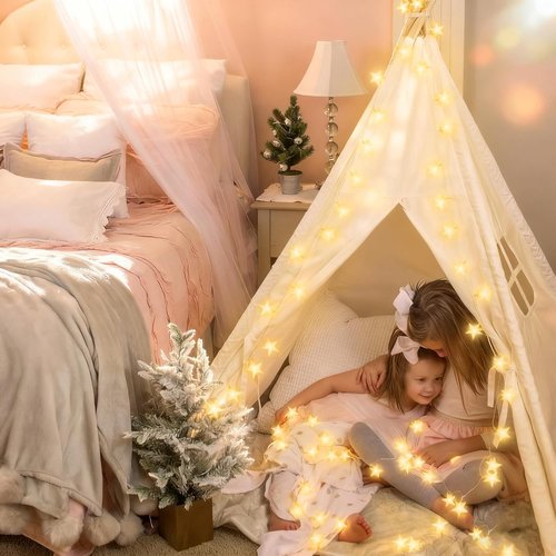 Echosari Star String Lights - Battery Operated LED Fairy Lights with Auto Timer | 158in, 8 Modes for Kids' Room, Party & Wedding Décor (Warm White)