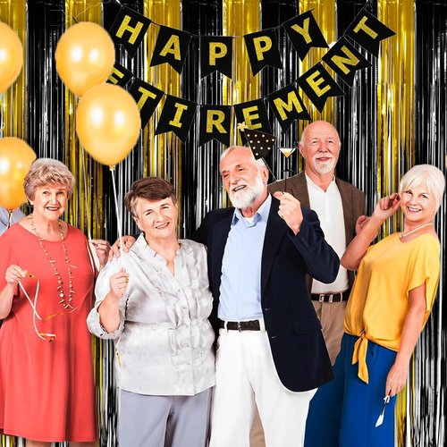 GREATRIL Black and Gold Party Streamers - Foil Fringe Backdrop for NYE, Anniversaries, Birthdays | 3.2ft X 8.2ft - 2 Packs