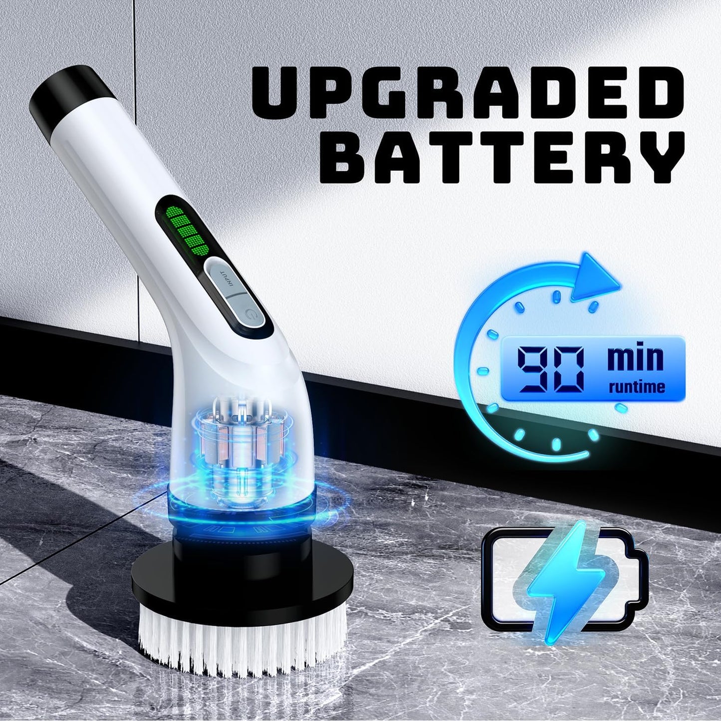 Skiennix Electric Spin Scrubber - Cordless Power Cleaner with Long Handle & 7 Brush Heads | IPX7 Waterproof