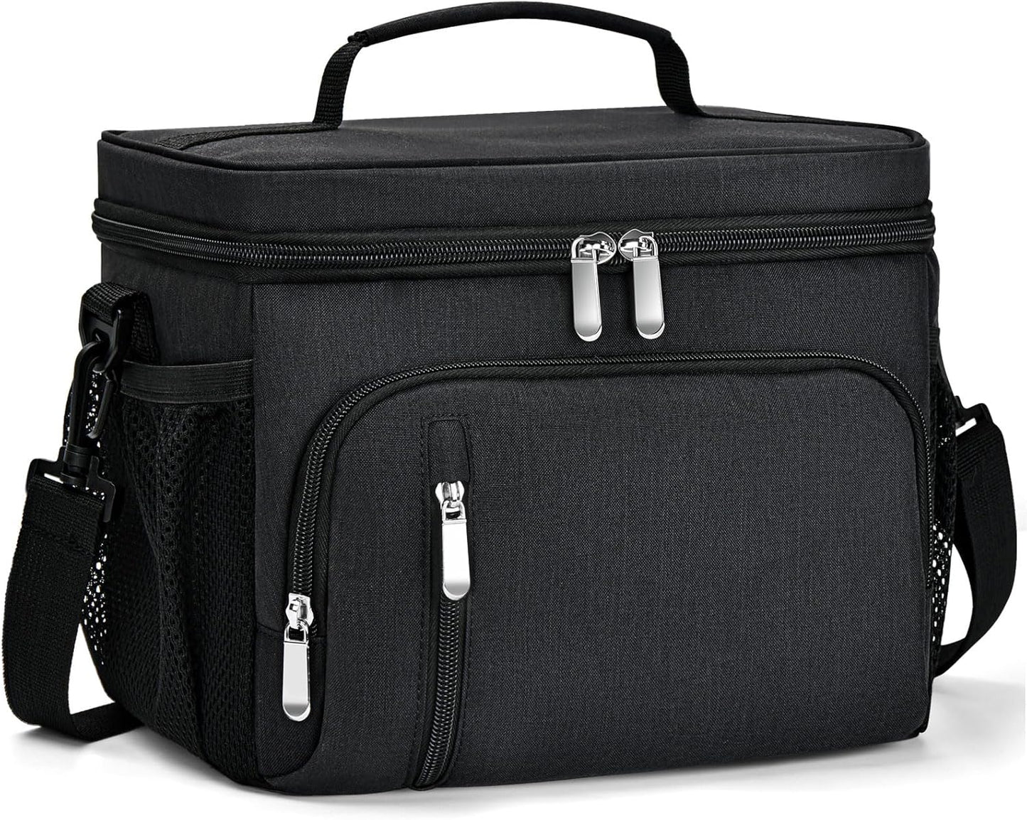 Skiennix Insulated Lunch Bag - 9L Leakproof Soft Cooler Tote with 5 Pockets | Adjustable Strap - Black