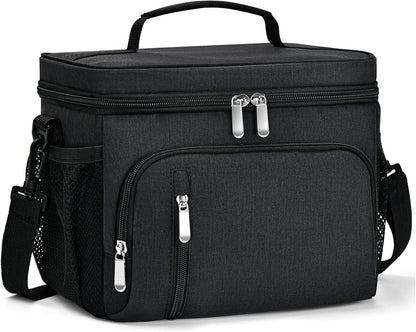 Skiennix Insulated Lunch Bag - 9L Leakproof Soft Cooler Tote with 5 Pockets | Adjustable Strap - Black