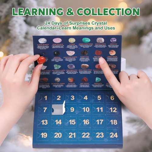 Crystal Advent Calendar 2026 - 24 Natural Gemstones & Healing Stones for Kids & Adults | Unique Christmas Countdown Gift