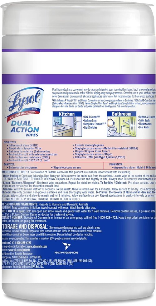 Lysol Dual Action Disinfectant Wipes - Multi-Surface Antibacterial Cleaning Wipes, Citrus Scent, 75ct