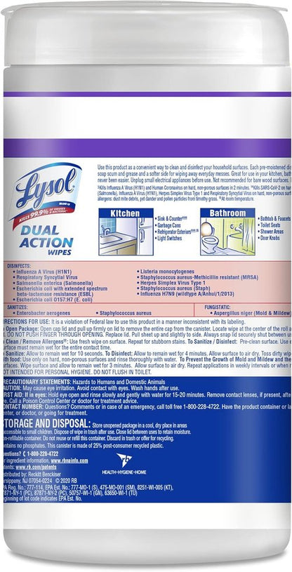 Lysol Dual Action Disinfectant Wipes - Multi-Surface Antibacterial Cleaning Wipes, Citrus Scent, 75ct