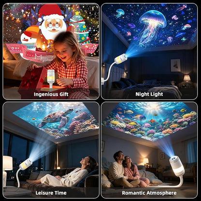 2-in-1 Galaxy & Ocean Projector for Bedroom – 4K Discs, 360° Rotating Night Light