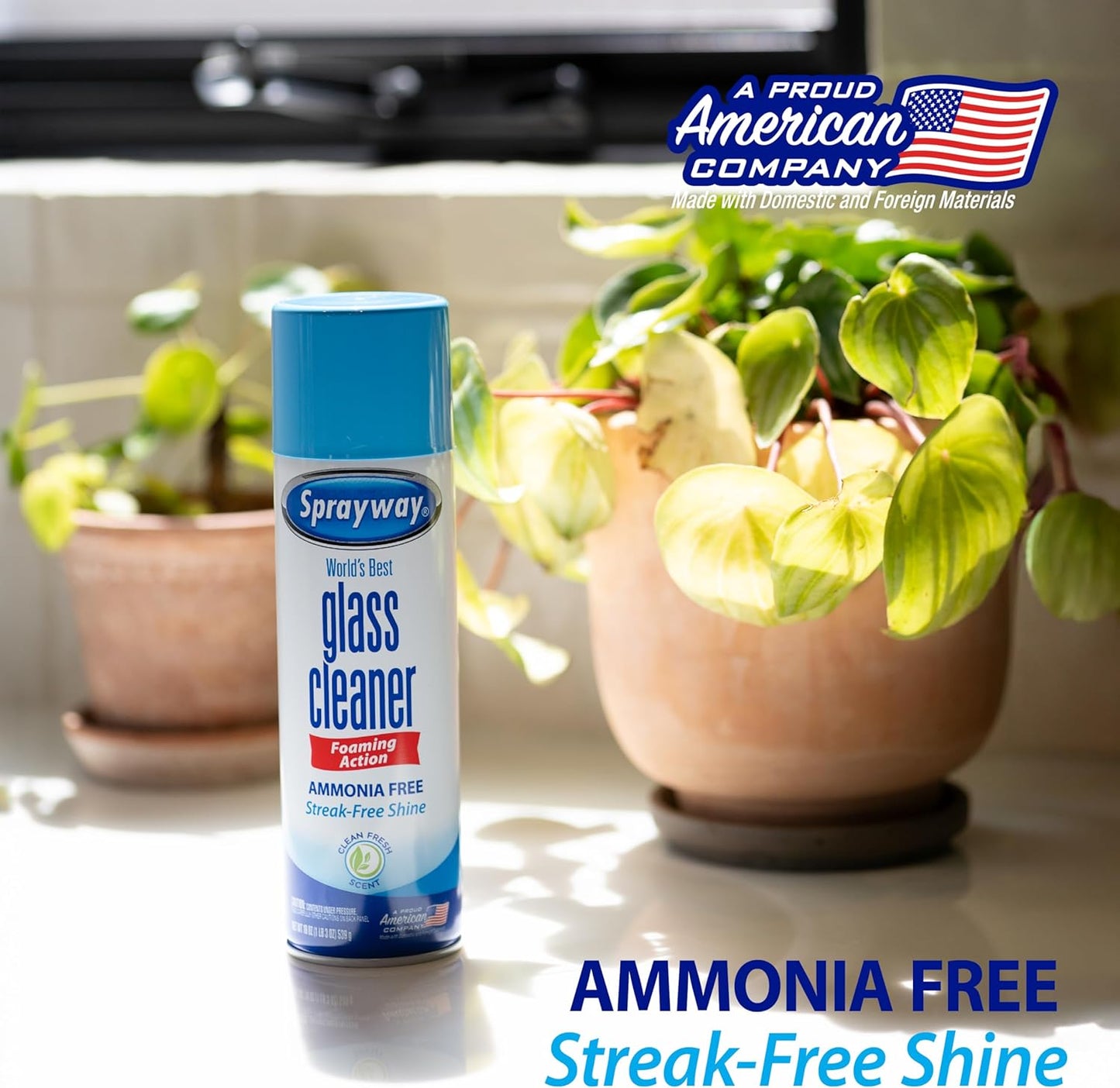 Sprayway Glass Cleaner - Ammonia-Free Foaming Aerosol Spray, 19oz, Pack of 2 | Streakless & Fast-Acting Clean | Fresh Scent, Removes Fingerprints & Dust