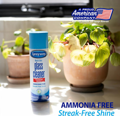 Sprayway Glass Cleaner - Ammonia-Free Foaming Aerosol Spray, 19oz, Pack of 2 | Streakless & Fast-Acting Clean | Fresh Scent, Removes Fingerprints & Dust