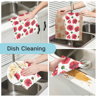 CaTaKu Red Poppy Cute Kitchen Dish Cloths for Washing Dishes Reusable Cleaning Cloth Dish Towels Microfiber Washcloths Dish Rags for Kitchen,6 Pack