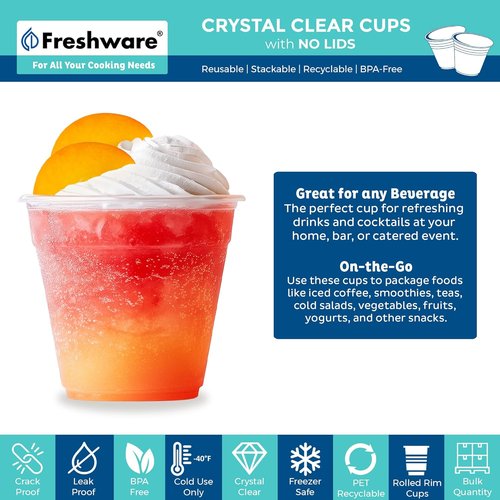 Freshware 9 oz Clear Disposable Plastic Cups - Heavy-Duty Tumblers for Parties | 100 Pack