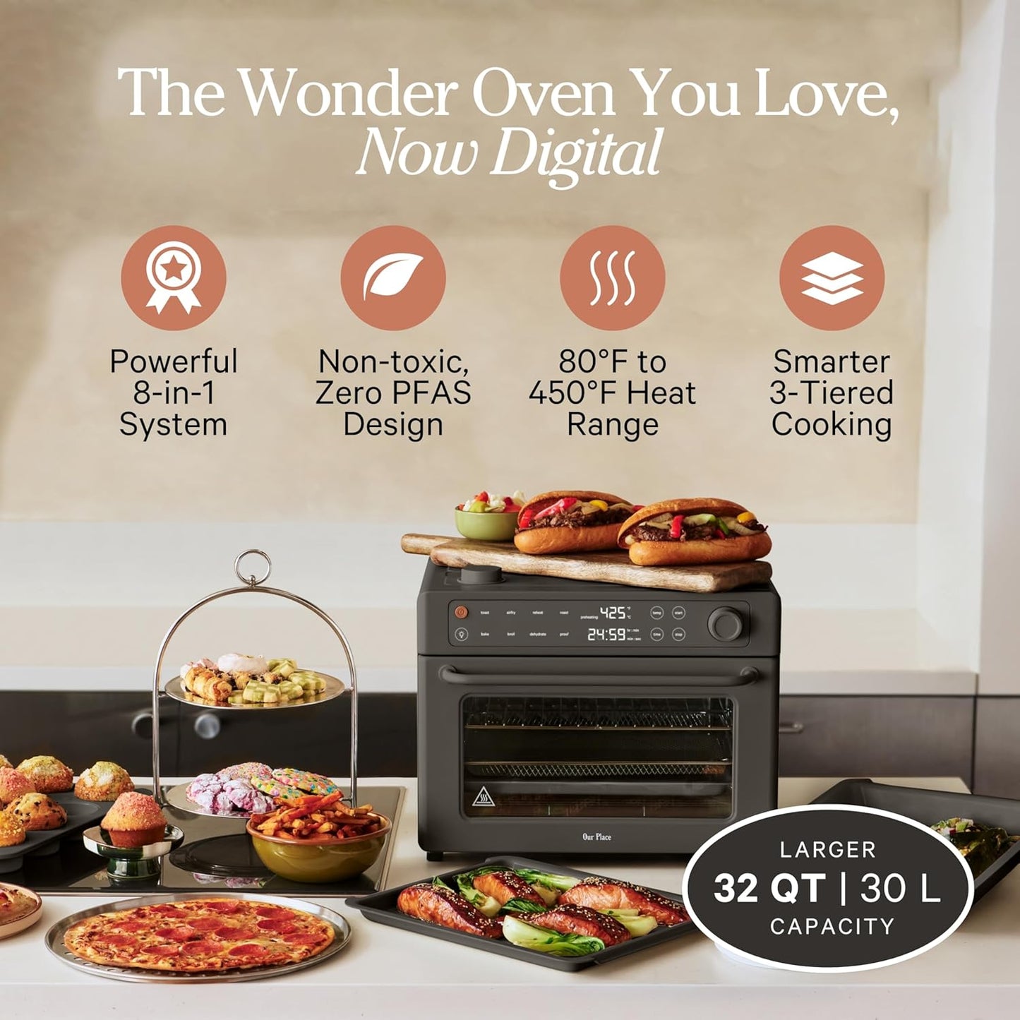 Our Place Wonder Oven Pro - 8-in-1 Digital Air Fryer & Countertop Oven | 32 QT Capacity - Char