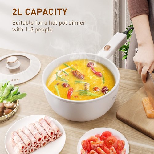 Bear Hot Pot Electric | 2L Multifunctional Cooking Pot - 1000W Rapid Heating, Non-Stick Frying Pan for Noodles, Steak & More