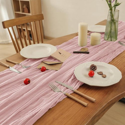 Leetaltree Cheesecloth Table Runner - 10 Pack Dusty Pink, 35x120 Inch | Boho Rustic Decor for Weddings & Showers