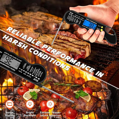 Instant Read Meat Thermometer - Fast, Accurate Digital Food Thermometer with Magnet & Backlight (Black)