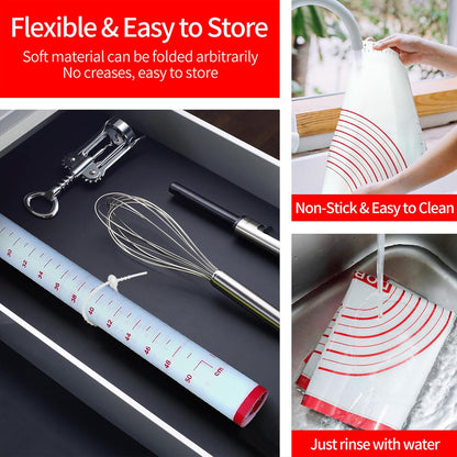 Skiennix Silicone Baking Mat - Extra Large 32x24 Inch Non-Stick Pastry Mat with Dough Scraper & Ties