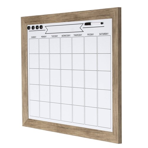 DesignOvation Beatrice Framed Magnetic Dry Erase Monthly Calendar, 23x29, Rustic Brown
