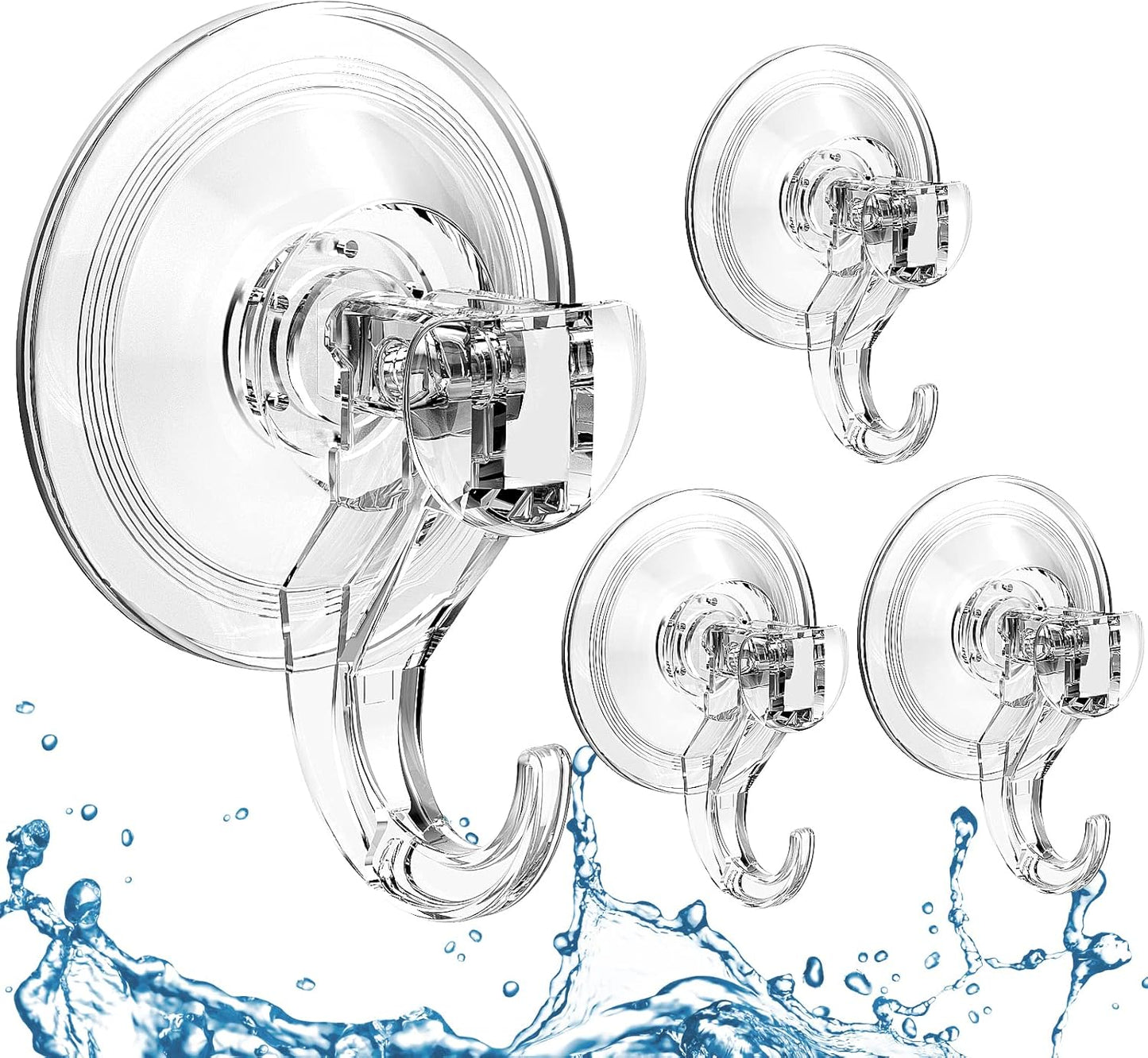 Quntis Suction Cup Hooks - Heavy Duty Waterproof Shower Hooks | 4 Pack for Bathroom, Tile & Glass Door
