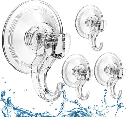 Quntis Suction Cup Hooks - Heavy Duty Waterproof Shower Hooks | 4 Pack for Bathroom, Tile & Glass Door