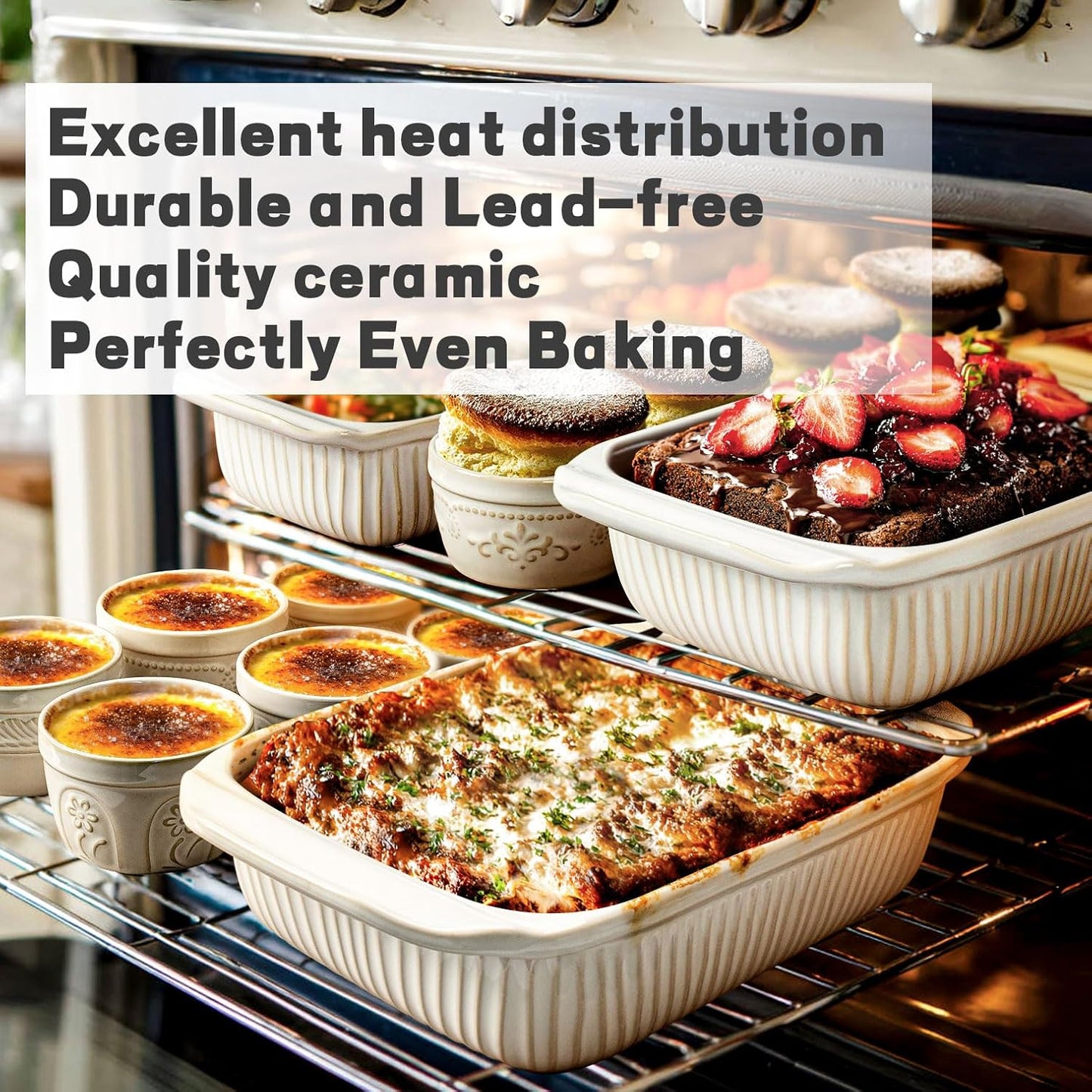 Artena Baking Dish - 5.1 Quart Casserole Dish with Handles | Deep Rectangular White Ceramic Bakeware
