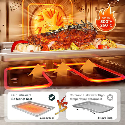 Wildone Baking Sheet Set - Commercial Quality Nonstick Aluminum Pans with Cooling Racks | Heavy Duty Half Sheet Size