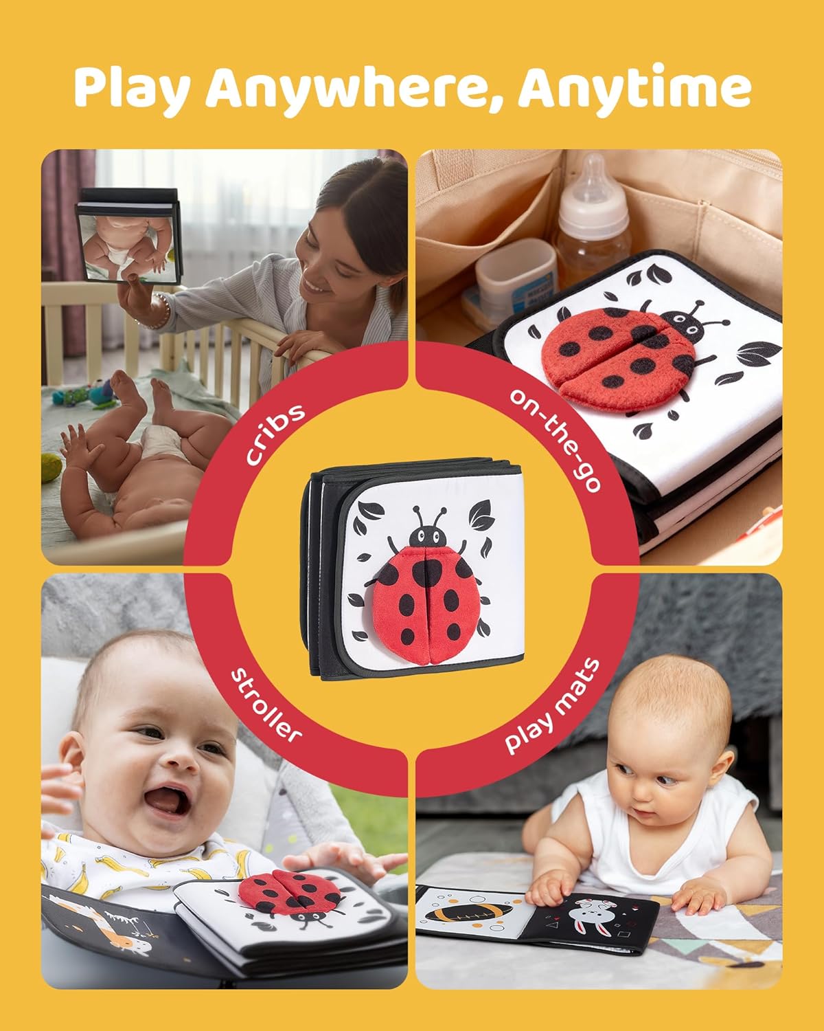 Skiennix Black and White Baby Books - Tummy Time Mirror & Sensory Toys for Infant Brain Development | High Contrast Montessori Toy for 0-6 Months